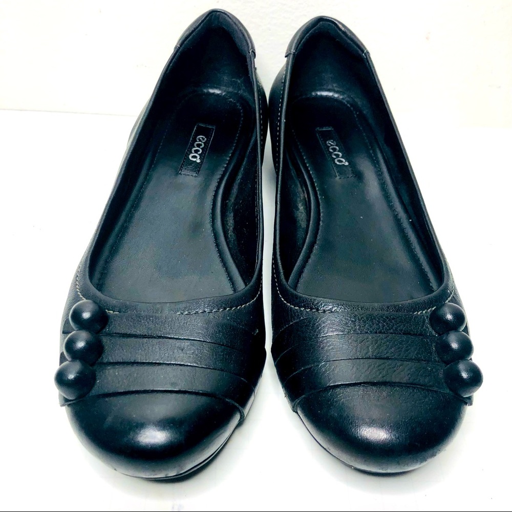 Ecco Keystone Black comfort Leather Button Detail Flats 38/7-7.5